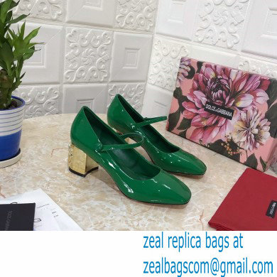 Dolce & Gabbana Heel 6.5cm Patent Leather Mary Janes Green with DG Karol Heel 2021 - Click Image to Close